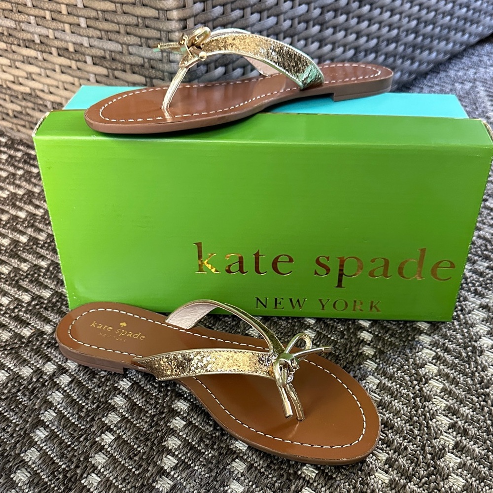 kate spade Gold Metallic Knot Thong Sandals